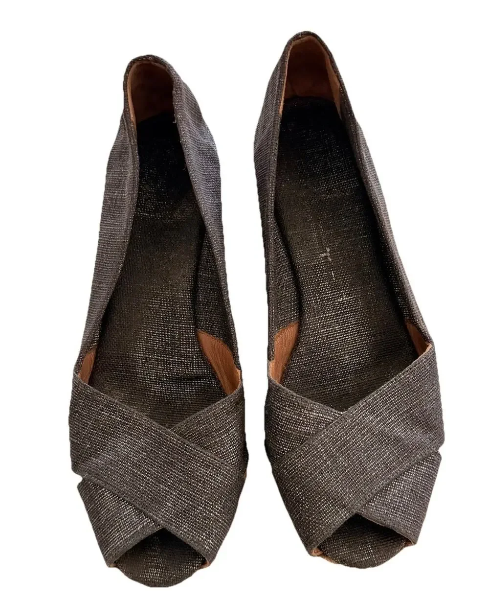 Tory Burch Filipa Pewter Linen Espadrille Wedge Platform Sandals Shoes 9 Womens
